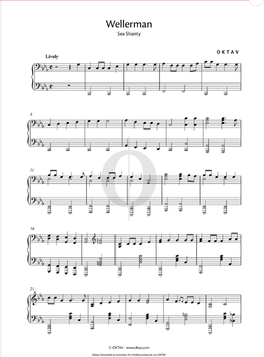 ᐅ "Wellerman" Klaviernoten (PDF) Pianobeat
